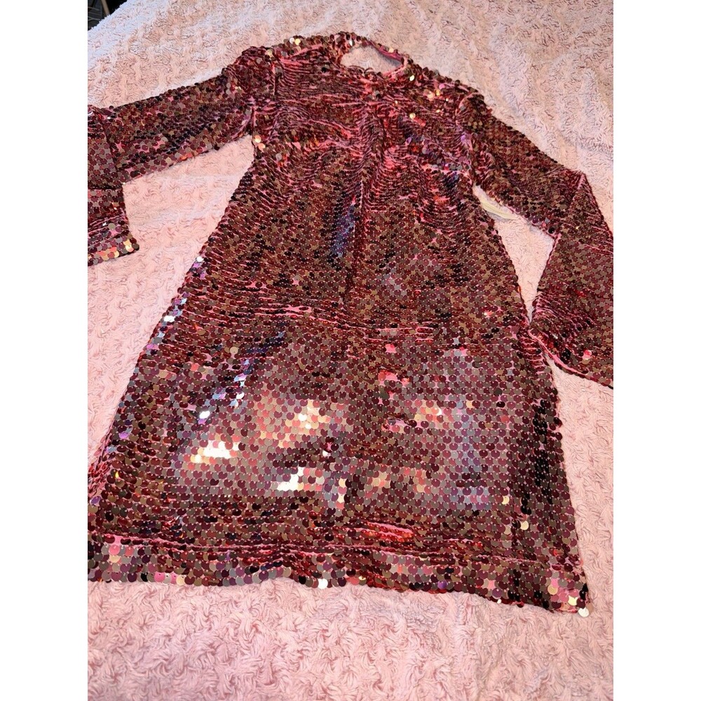 Anthropologie Maeve Pink Long Sleeve Mock Neck Sequin Mini Cocktail Dress XS New